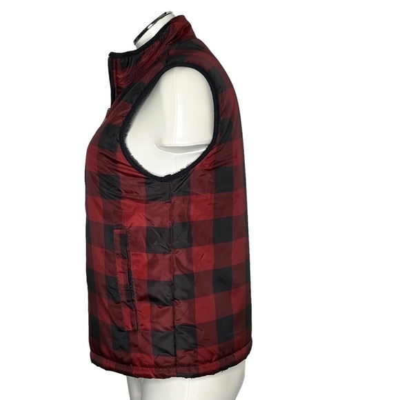 BUFFALO David Bitton Reversible Red Buffalo Plaid Fleece Vest Youth Size L 14/16 - Picture 4 of 16